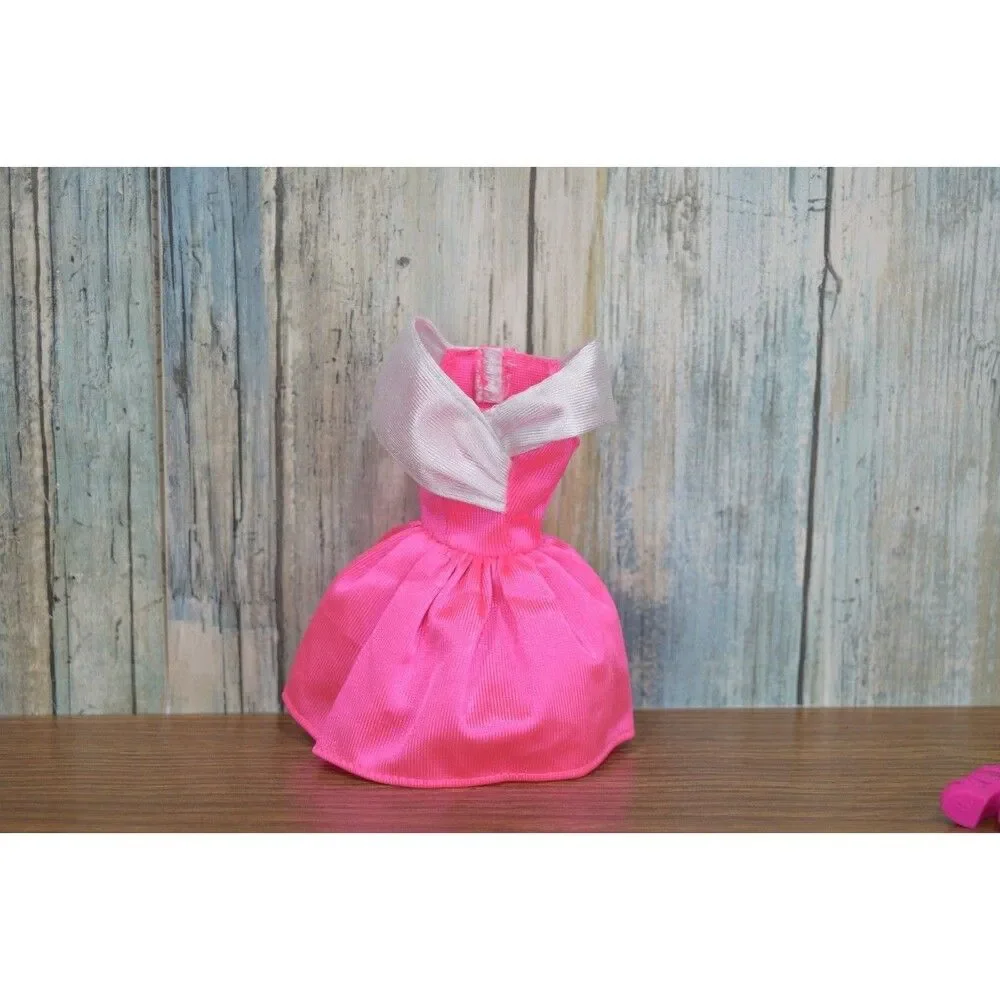 Barbie Doll Clothes Hot Pink Princess Dress Gown White Collar & Heels Shoes